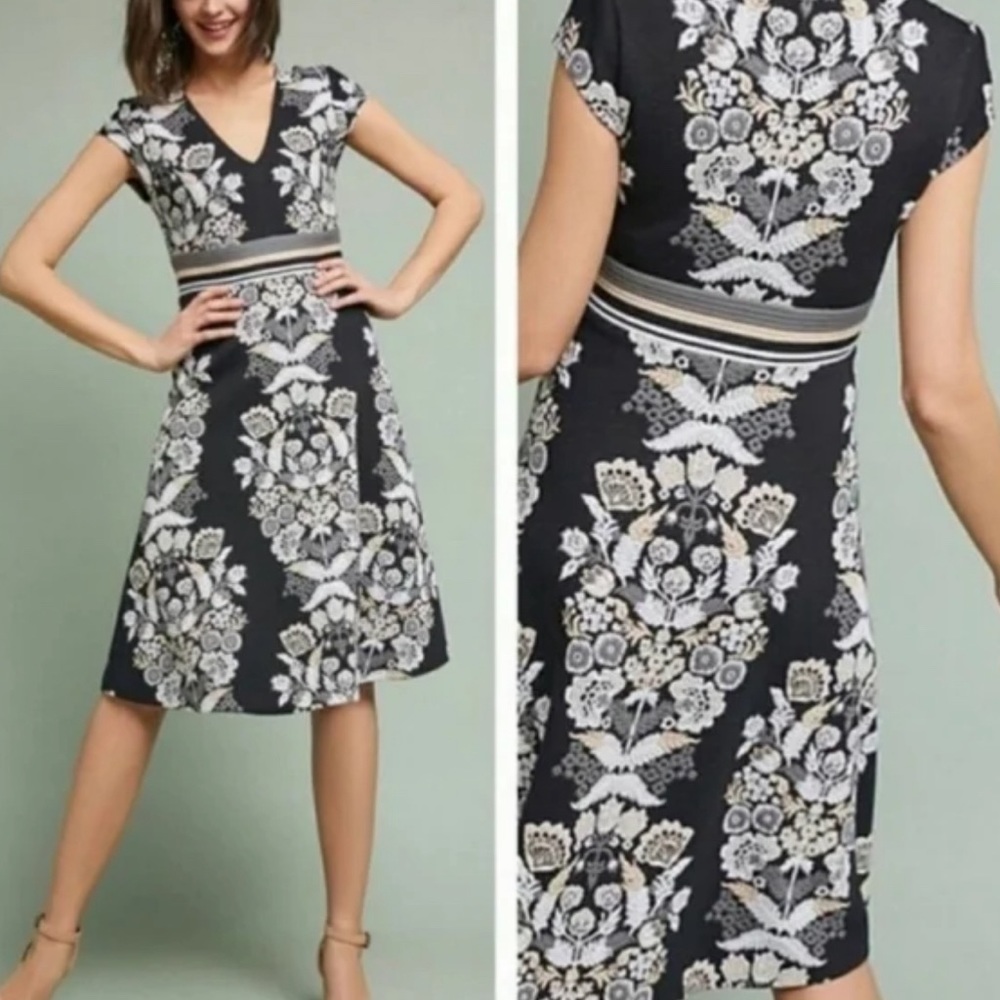 Anthropologie Soirée Floral Embroidered Dress Sz 0 EUC